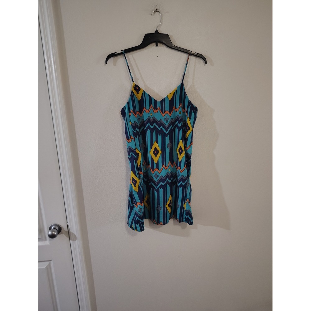 Anna Be. Southwestern Geometric Print Camisole Top Teal Navy Orange Small‎